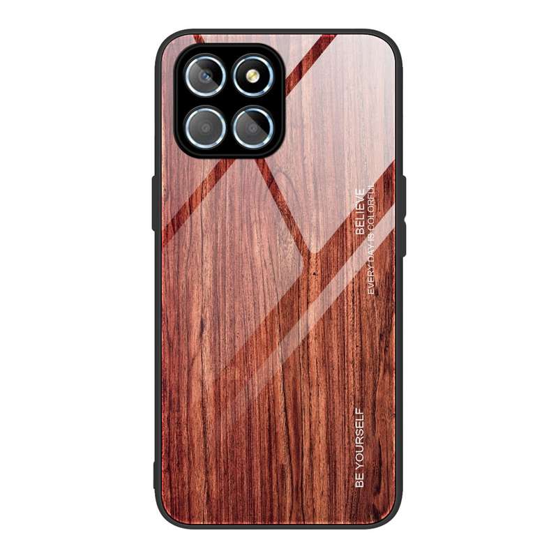 For Honor X8 Wood Grain Glass Phone Case(Black)