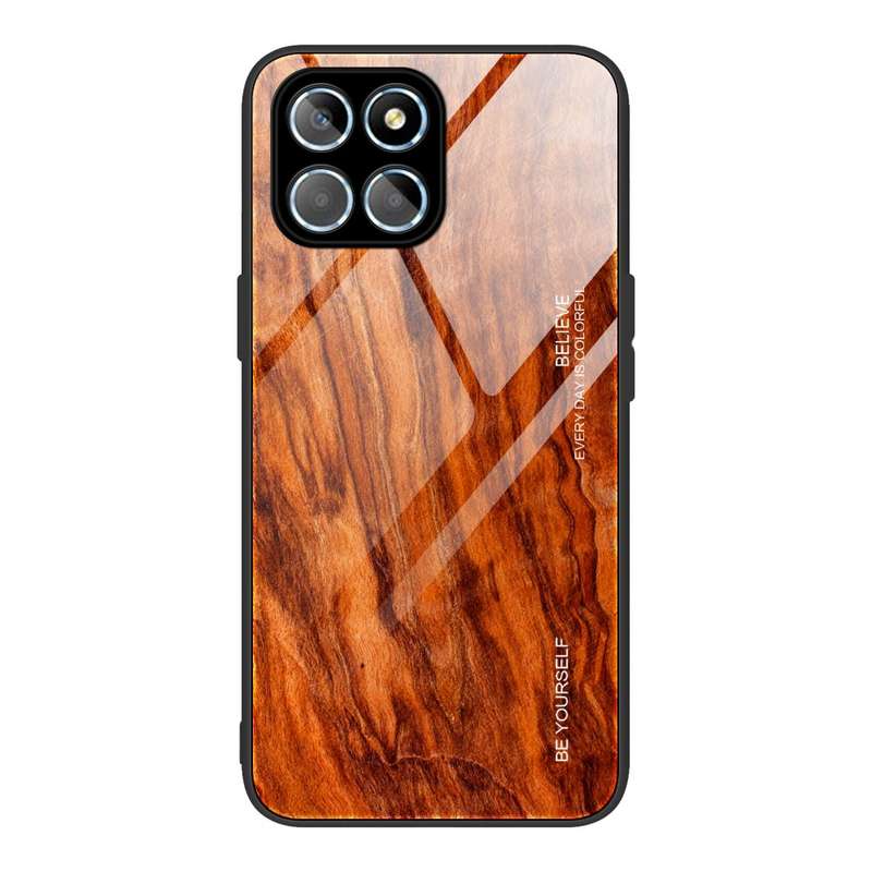 For Honor X8 Wood Grain Glass Phone Case(Black)
