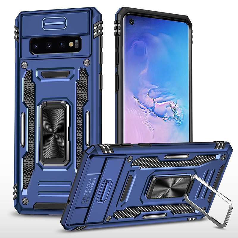 For Samsung Galaxy S10 Armor PC + TPU Camera Shield Phone Case(Light Blue)