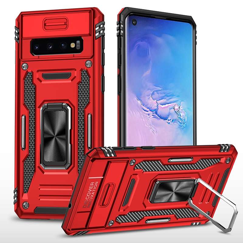 For Samsung Galaxy S10 Armor PC + TPU Camera Shield Phone Case(Light Blue)