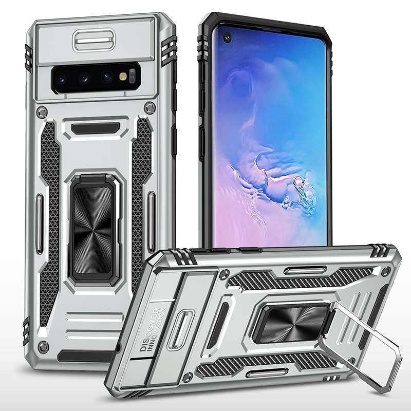 For Samsung Galaxy S10 Armor PC + TPU Camera Shield Phone Case(Light Blue)
