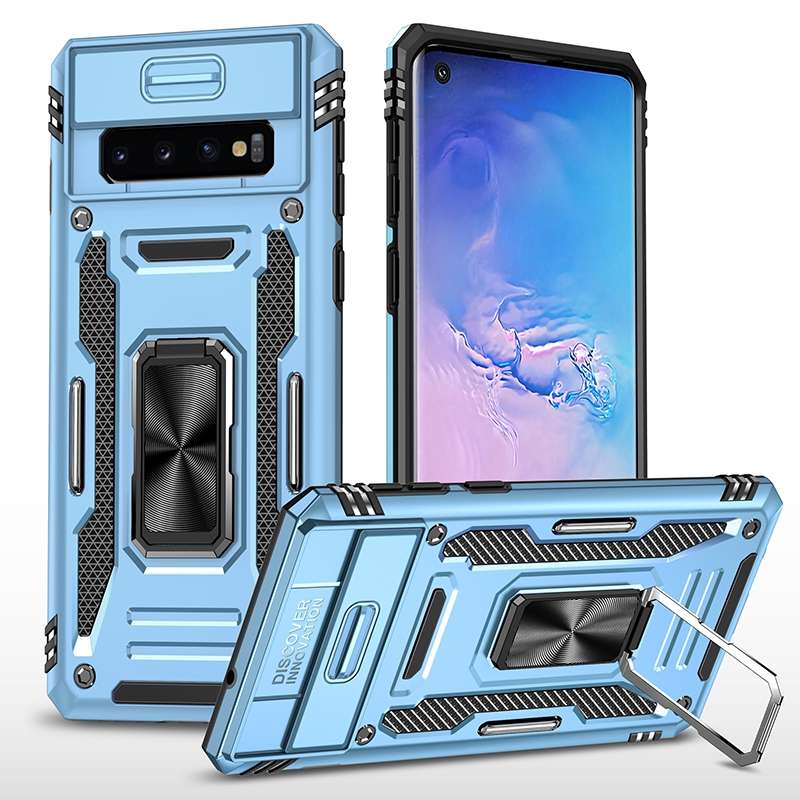 For Samsung Galaxy S10 Armor PC + TPU Camera Shield Phone Case(Light Blue)