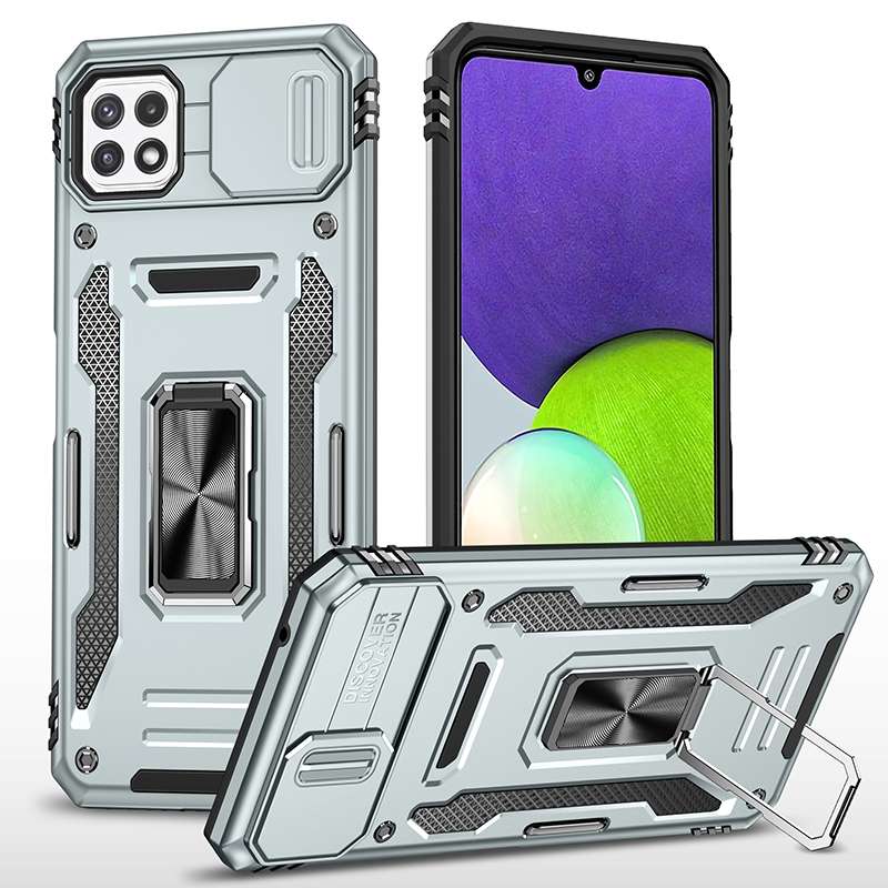 For Samsung Galaxy A22 5G Armor PC + TPU Camera Shield Phone Case(Black)
