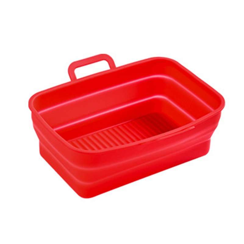 Rectangular Double Pull Basket Foldable Silicone Air Fryer Baking Pan(Brown)