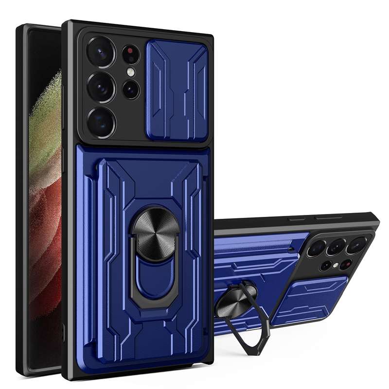 For Samsung Galaxy S23 Ultra 5G Sliding Camshield TPU+PC Phone Case with Card Slot(Black)