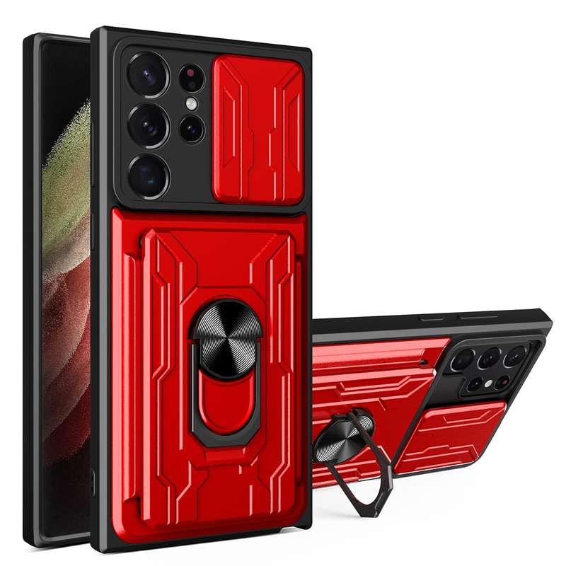 For Samsung Galaxy S23 Ultra 5G Sliding Camshield TPU+PC Phone Case with Card Slot(Black)