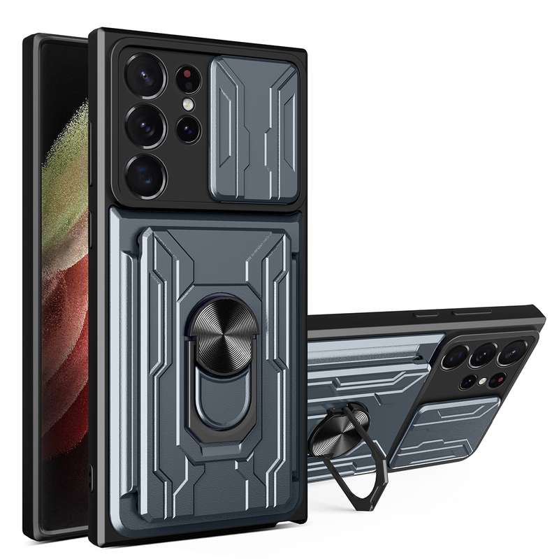 For Samsung Galaxy S23 Ultra 5G Sliding Camshield TPU+PC Phone Case with Card Slot(Black)