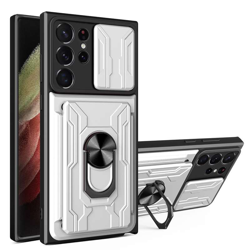 For Samsung Galaxy S23 Ultra 5G Sliding Camshield TPU+PC Phone Case with Card Slot(Black)