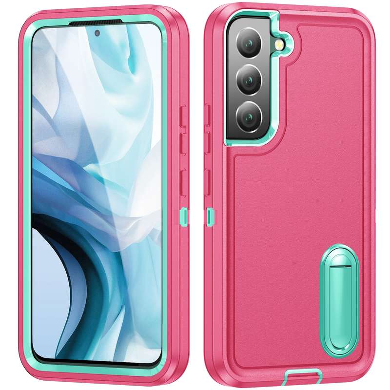 For Samsung Galaxy S23 5G 3 in 1 Rugged Holder Phone Case(Transparent)