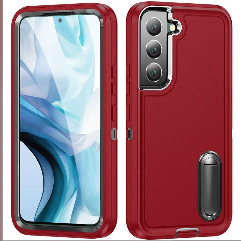 For Samsung Galaxy S23 5G 3 in 1 Rugged Holder Phone Case(Transparent)