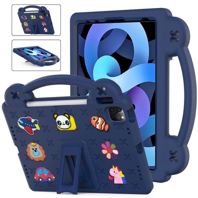 For iPad 2025 / 2022 Handle Kickstand Children EVA Shockproof Tablet Case(Navy Blue)