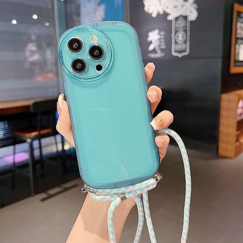 For iPhone 14 Plus Candy Colors TPU Phone Case with Lanyard(Black)