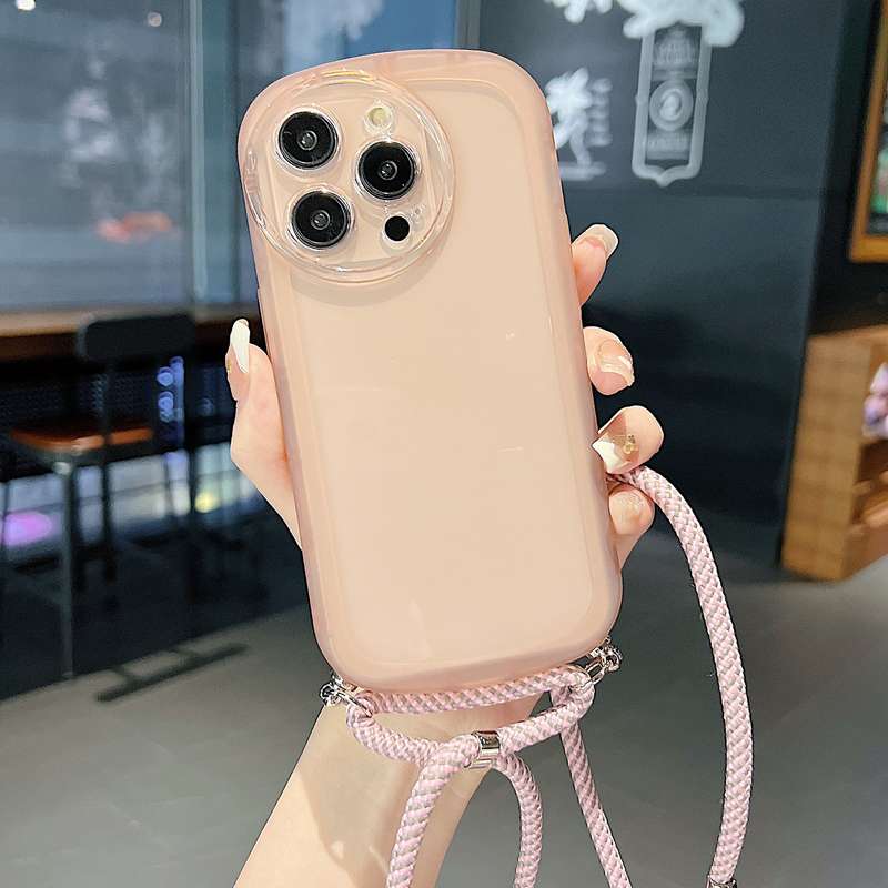 For iPhone 14 Plus Candy Colors TPU Phone Case with Lanyard(Black)