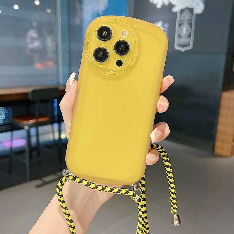 For iPhone 14 Plus Candy Colors TPU Phone Case with Lanyard(Black)