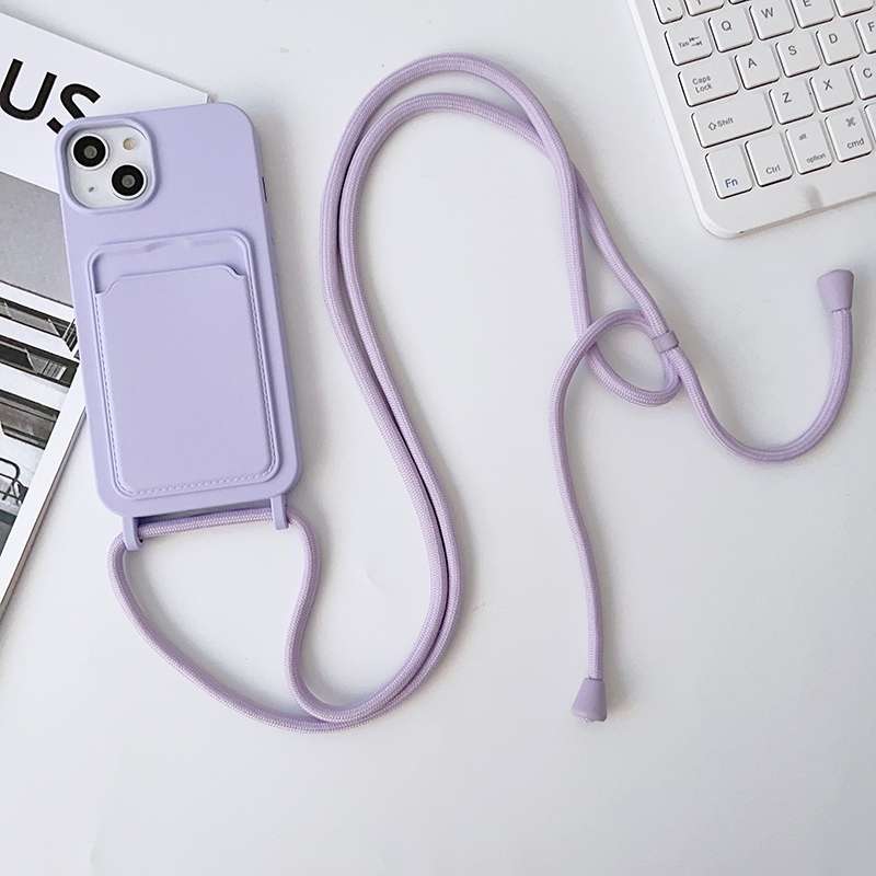 For iPhone 13 Crossbody Lanyard Elastic Silicone Card Holder Phone Case(Grey)