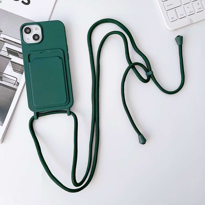 For iPhone 13 Pro Crossbody Lanyard Elastic Silicone Card Holder Phone Case(White)