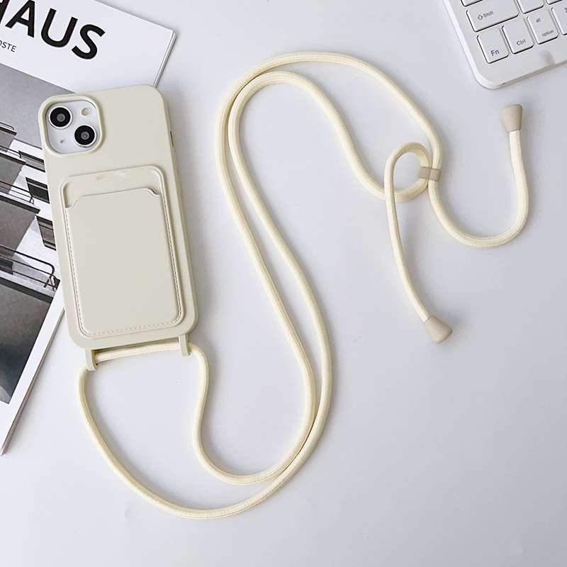 For iPhone 13 Pro Crossbody Lanyard Elastic Silicone Card Holder Phone Case(White)