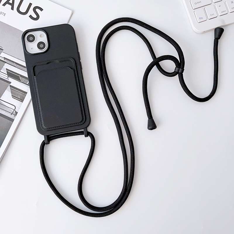 For iPhone 12 Pro Crossbody Lanyard Elastic Silicone Card Holder Phone Case(Blue)