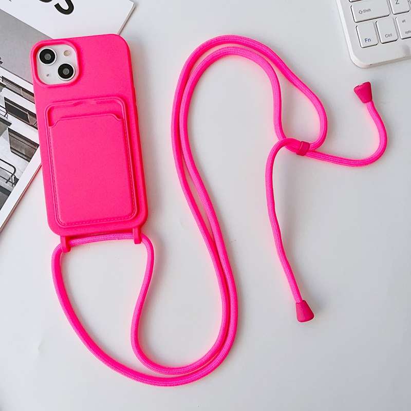For iPhone 12 Pro Crossbody Lanyard Elastic Silicone Card Holder Phone Case(Blue)