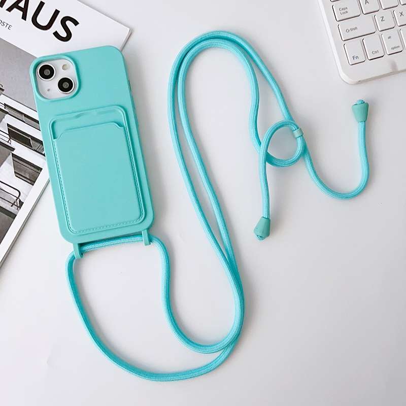 For iPhone 12 Pro Crossbody Lanyard Elastic Silicone Card Holder Phone Case(Blue)