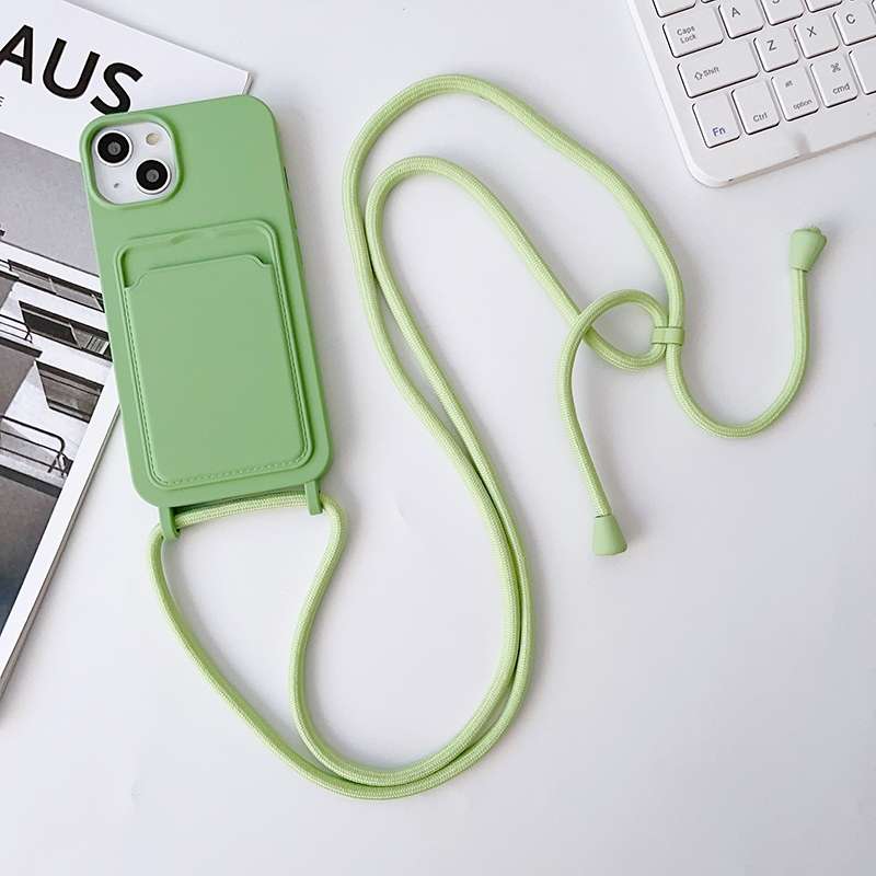 For iPhone 12 Pro Crossbody Lanyard Elastic Silicone Card Holder Phone Case(Blue)