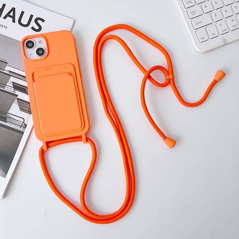 For iPhone 12 Pro Crossbody Lanyard Elastic Silicone Card Holder Phone Case(Blue)