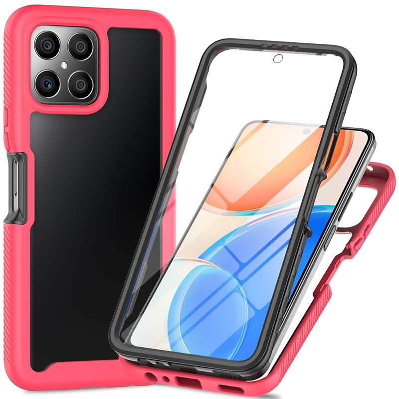 For Honor X8 4G Starry Sky Full Body Hybrid Shockproof Phone Case(Red)