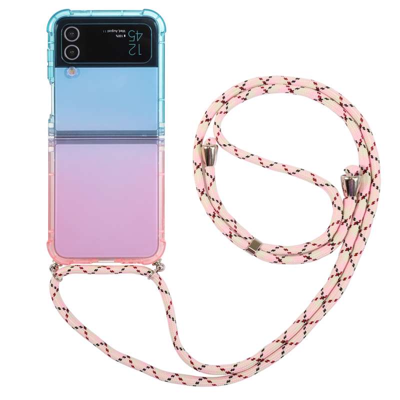 For Samsung Galaxy Z Flip4 5G Gradient Color Shockproof Phone Case with Lanyard(Gradient Purple Blue