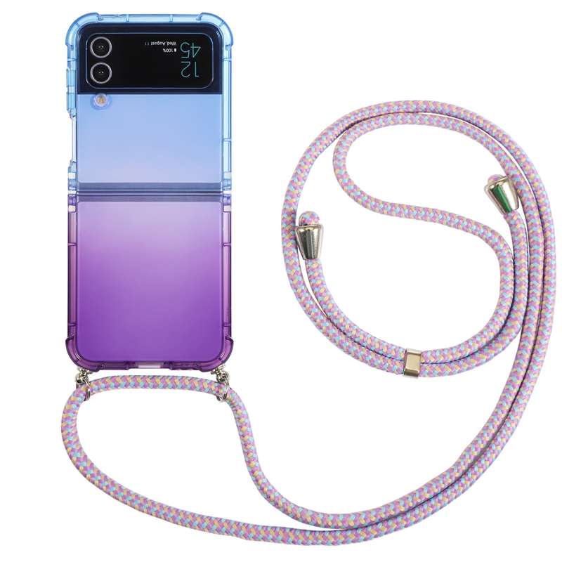 For Samsung Galaxy Z Flip4 5G Gradient Color Shockproof Phone Case with Lanyard(Gradient Purple Blue