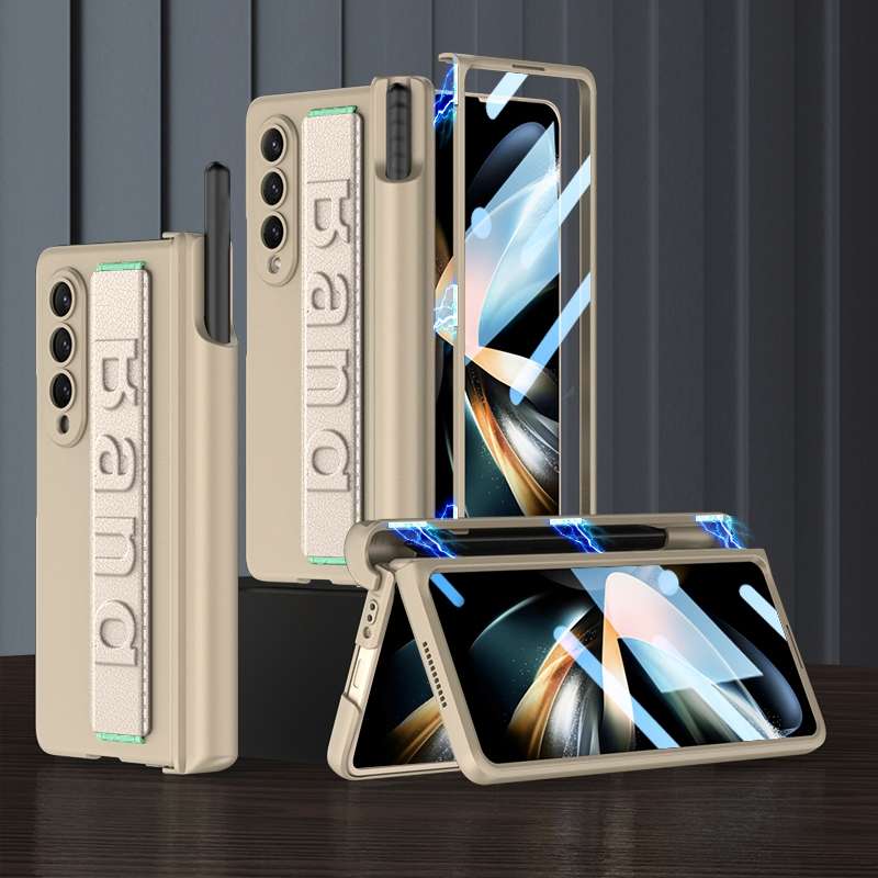 For Samsung Galaxy Z Fold4 GKK Magnetic Fold Hinge Shockproof Phone Case with Wrist Strap(Black)
