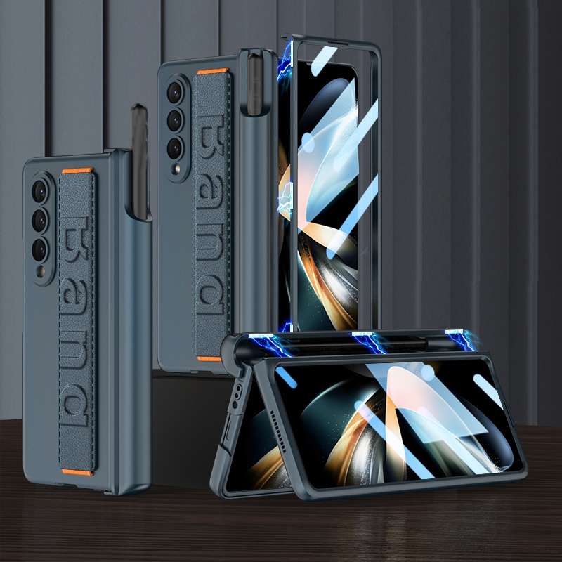 For Samsung Galaxy Z Fold4 GKK Magnetic Fold Hinge Shockproof Phone Case with Wrist Strap(Black)