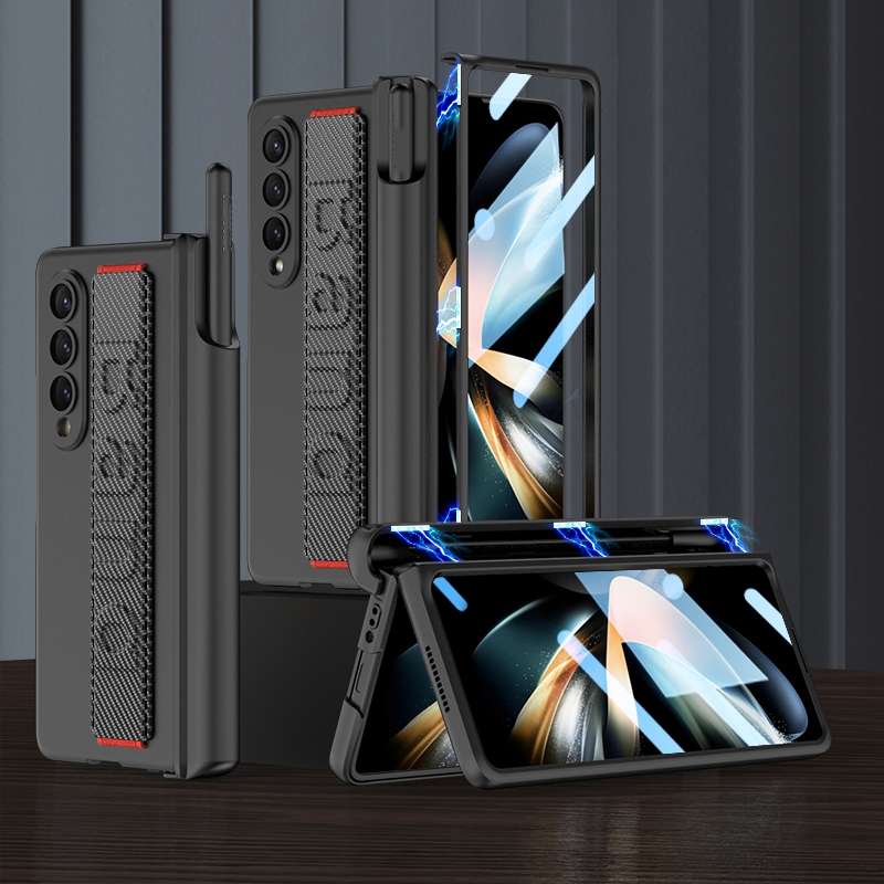 For Samsung Galaxy Z Fold4 GKK Magnetic Fold Hinge Shockproof Phone Case with Wrist Strap(Black)