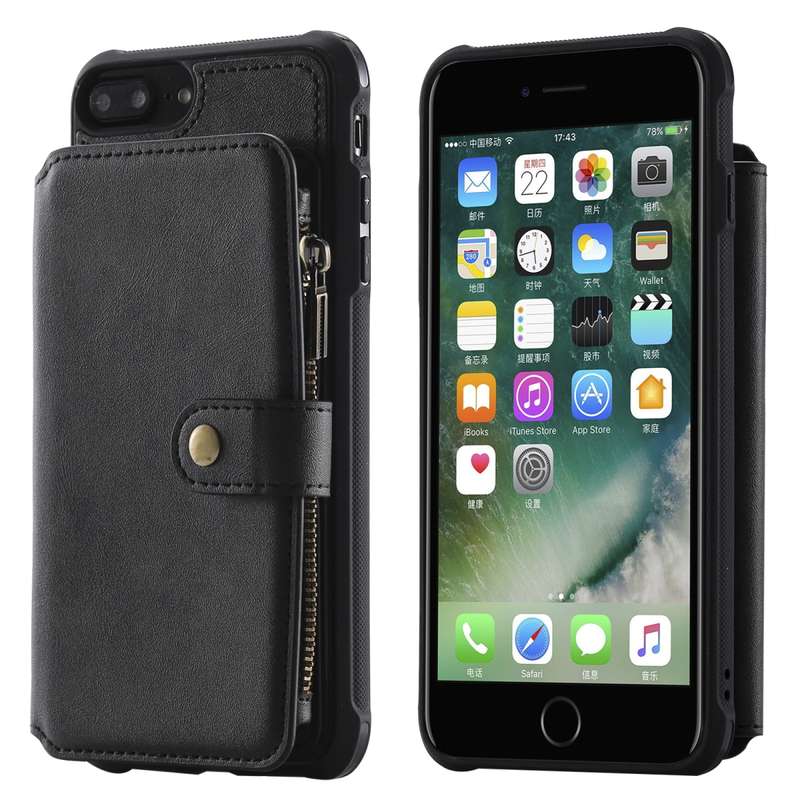 For iPhone 7 Plus / 8 Plus Zipper Shockproof Protective Case with Card Slots & Bracket & Photo Holde