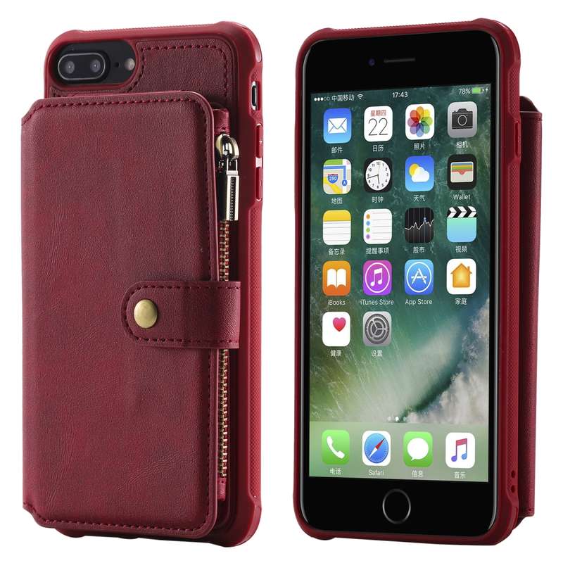For iPhone 7 Plus / 8 Plus Zipper Shockproof Protective Case with Card Slots & Bracket & Photo Holde