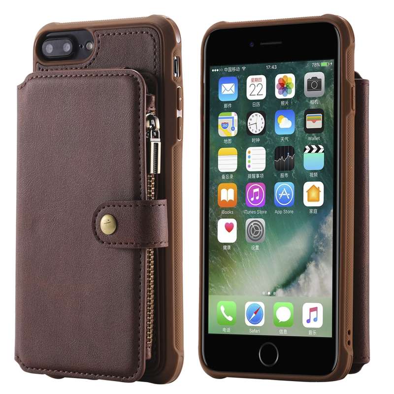 For iPhone 7 Plus / 8 Plus Zipper Shockproof Protective Case with Card Slots & Bracket & Photo Holde