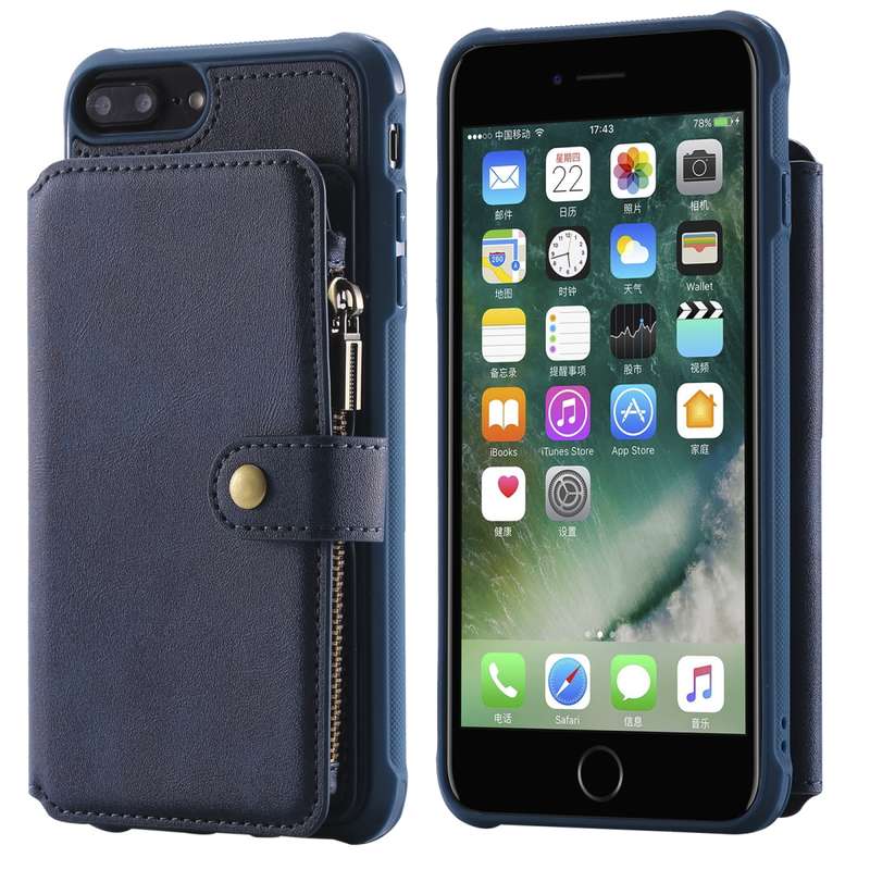 For iPhone 7 Plus / 8 Plus Zipper Shockproof Protective Case with Card Slots & Bracket & Photo Holde