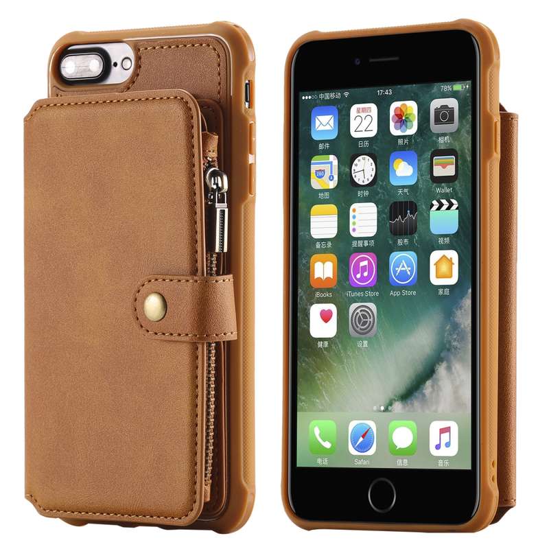 For iPhone 7 Plus / 8 Plus Zipper Shockproof Protective Case with Card Slots & Bracket & Photo Holde