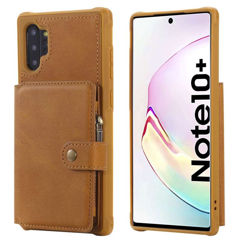 For Galaxy Note 10 Plus Zipper Shockproof Protective Case with Card Slots & Bracket & Photo Holder &