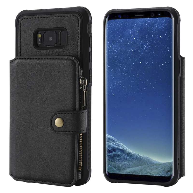 For Galaxy S8 Plus Zipper Shockproof Protective Case with Card Slots & Bracket & Photo Holder & Wall