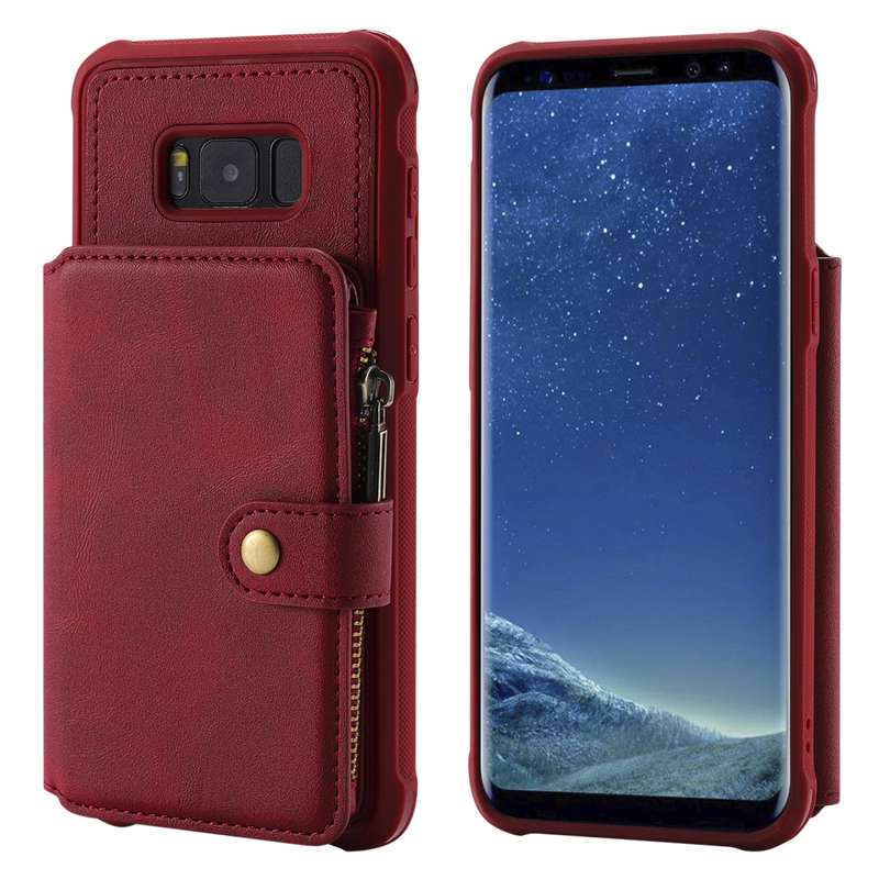 For Galaxy S8 Plus Zipper Shockproof Protective Case with Card Slots & Bracket & Photo Holder & Wall