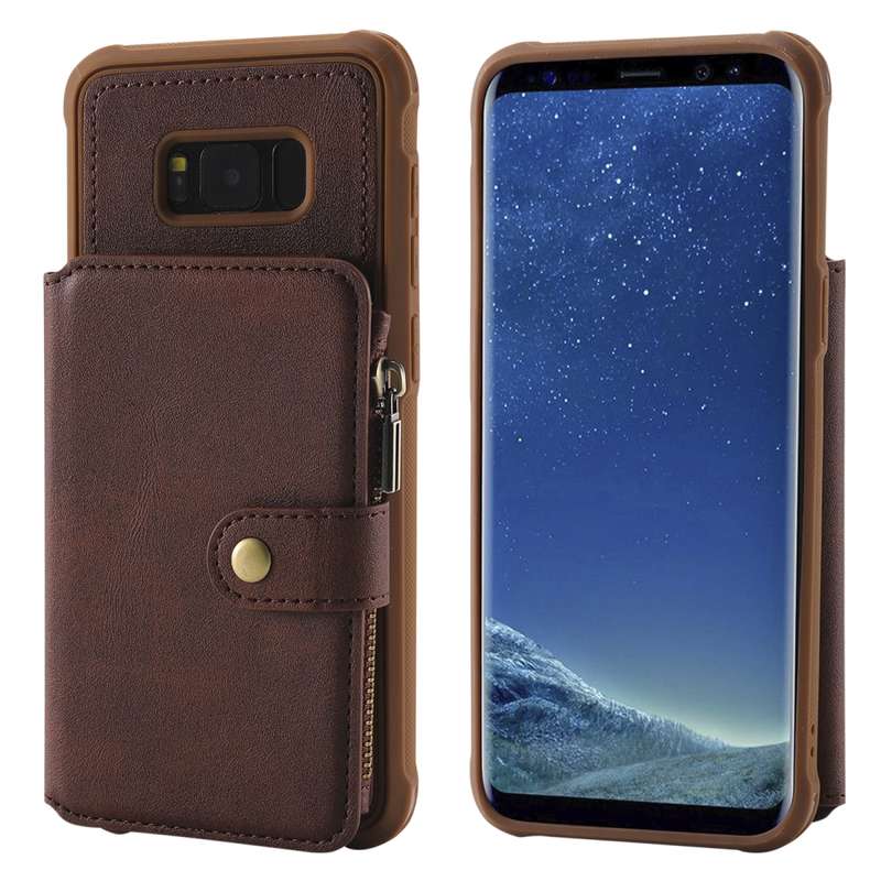 For Galaxy S8 Plus Zipper Shockproof Protective Case with Card Slots & Bracket & Photo Holder & Wall