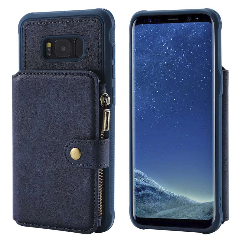 For Galaxy S8 Plus Zipper Shockproof Protective Case with Card Slots & Bracket & Photo Holder & Wall
