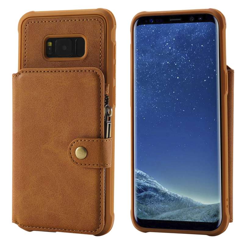 For Galaxy S8 Plus Zipper Shockproof Protective Case with Card Slots & Bracket & Photo Holder & Wall