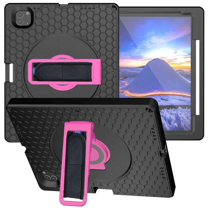 For iPad Pro 12.9 inch 2019 / 2021 / 2022 360 Rotation Stand EVA Hard PC Tablet Case with Strap(Blac