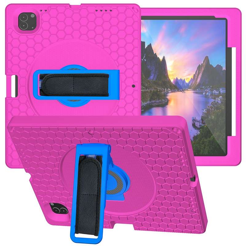 For iPad Pro 12.9 inch 2019 / 2021 / 2022 360 Rotation Stand EVA Hard PC Tablet Case with Strap(Blac