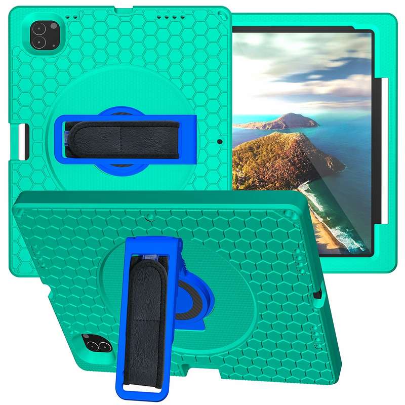 For iPad Pro 12.9 inch 2019 / 2021 / 2022 360 Rotation Stand EVA Hard PC Tablet Case with Strap(Blac