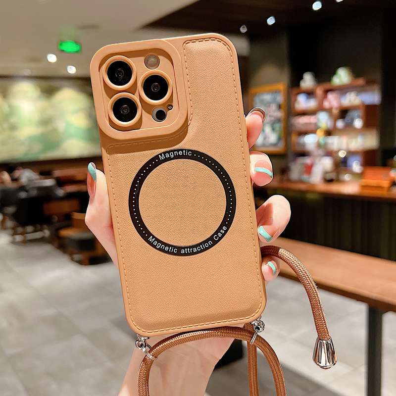 For iPhone 12 Pro Max MagSafe Magnetic Lanyard Phone Case(Khaki)