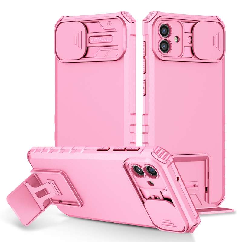 For Samsung Galaxy A04 4G Stereoscopic Holder Sliding Camshield Phone Case(Pink)