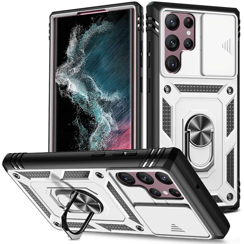 For Samsung Galaxy S22 Ultra 5G Sliding Camera Cover TPU + PC Phone Case(Black+Black)