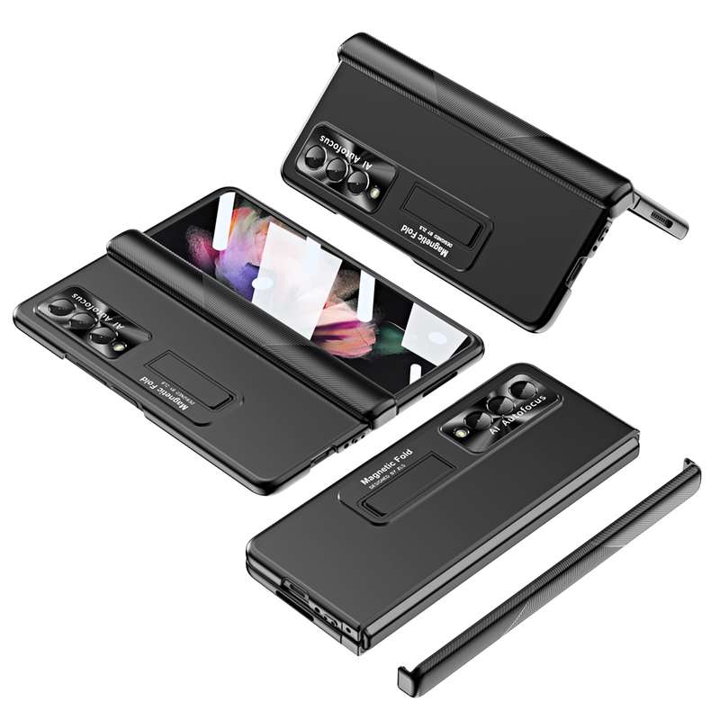 For Samsung Galaxy Z Fold3 5G Electroplating Corrugated Hinge Folding Phone Case(Champagne Gold)